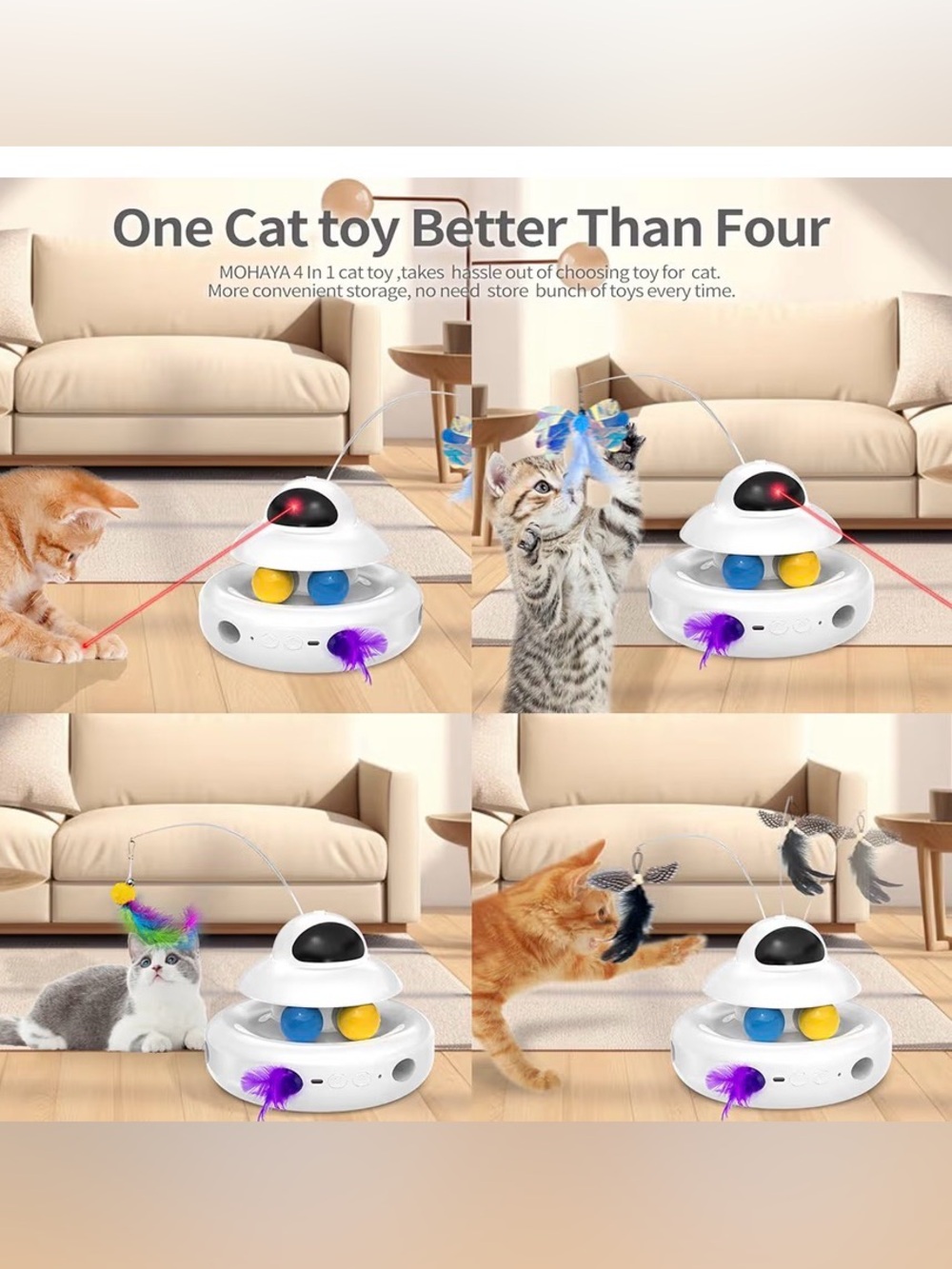 MOHAYA 4 in 1 Rechargeable Interactive Cat Toy Laser Balls Feathers Butterfly - Picture 2 of 6